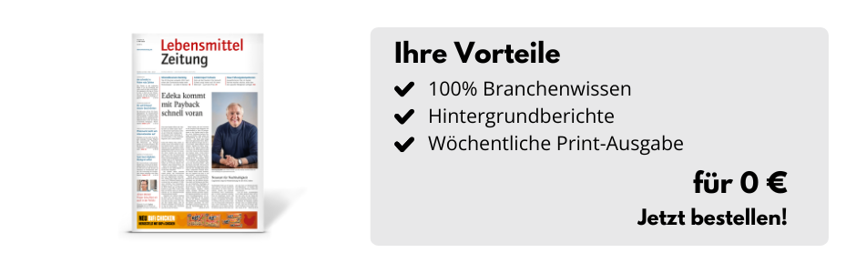 Zeitung und daneben eine Infobox:100% Branchenwissen, Hintergrundberichte, wöchentliche Print Ausgabe für 0€. Jetzt testen!