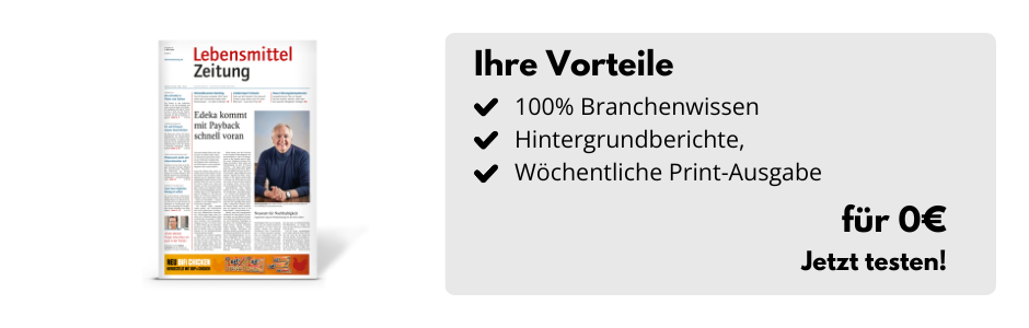 Zeitung und daneben eine Infobox:100% Branchenwissen, Hintergrundberichte, wöchentliche Print Ausgabe für 0€. Jetzt testen!