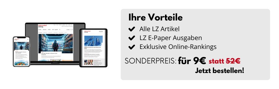 Smartphone, Bildchirm und ein Tablet, daneben eine Infobox: Alle LZ Artikel, LZ E-Paper Ausgaben, exklusive Online-Rankings SONDERPREIS: für 9€ statt 52€ bestellen.